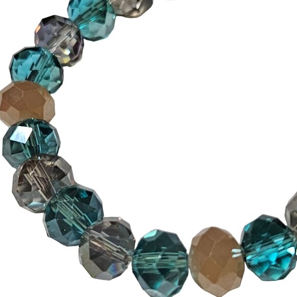 Boho Blue Brown Clear Faceted Beads Stretch Bracelet Minimalist Fashion Jewelry - Picture 2 of 3